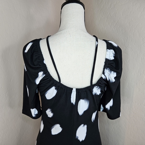11. Honore' Lauryn Womens Black & White Painterly Dot Midi Dress Sz 0=10-12 - Picture 10 of 16
